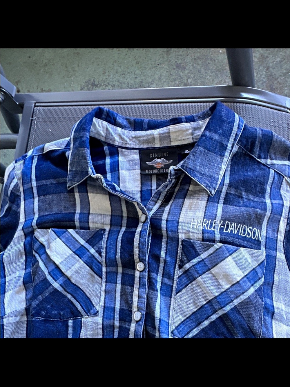 Harley-Davidson Navy and White Plaid Button-Down Shirt